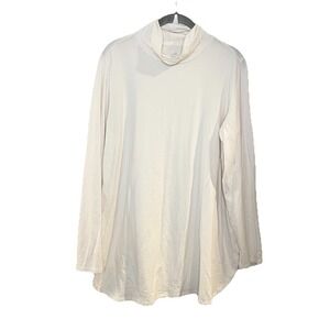 J. Jil Tunic Top Women L Cream Ivory Luxe Supima  Shirttail Turtleneck Long Slv